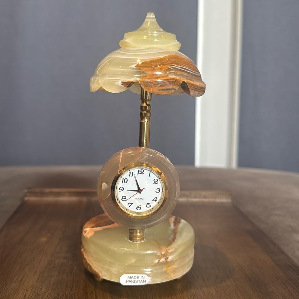 Carved Natural Stone Decorative Umbrella Clock Gift Desk or Mantle Decor NEW - Picture 1 of 9